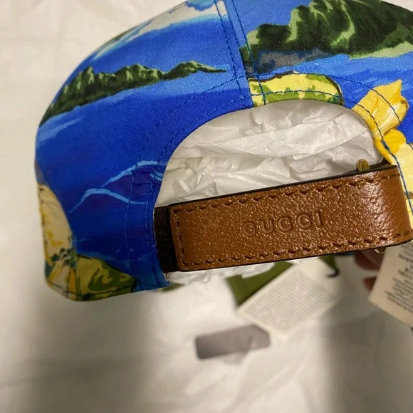 Gucci Blue Tropical Palm & Yellow Floral Baseball Cap - Picture 3 of 11